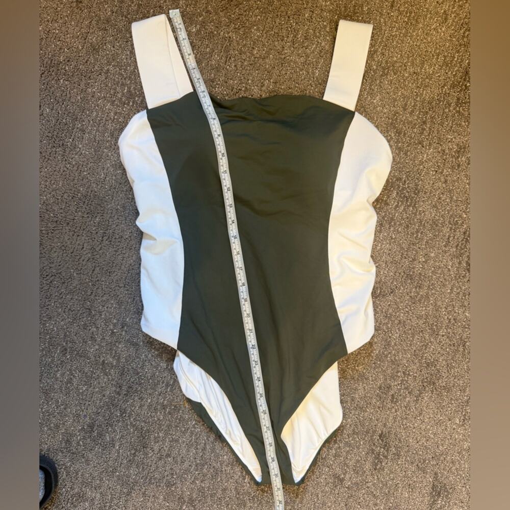 NEW Lands' End Square Neck High Leg Olive Green and White One Piece Swimsuit 16 - Picture 12 of 13